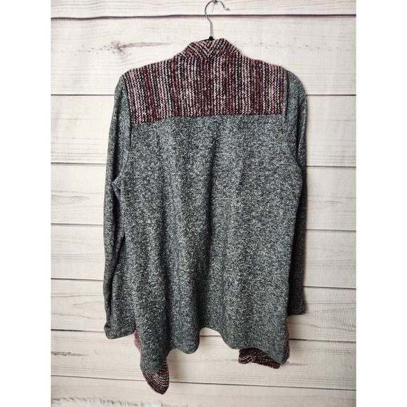 Lucky Brand Womens Cardigan Sweater Gray Red‎ Long Sleeve Open Front Neckline L - Picture 2 of 6